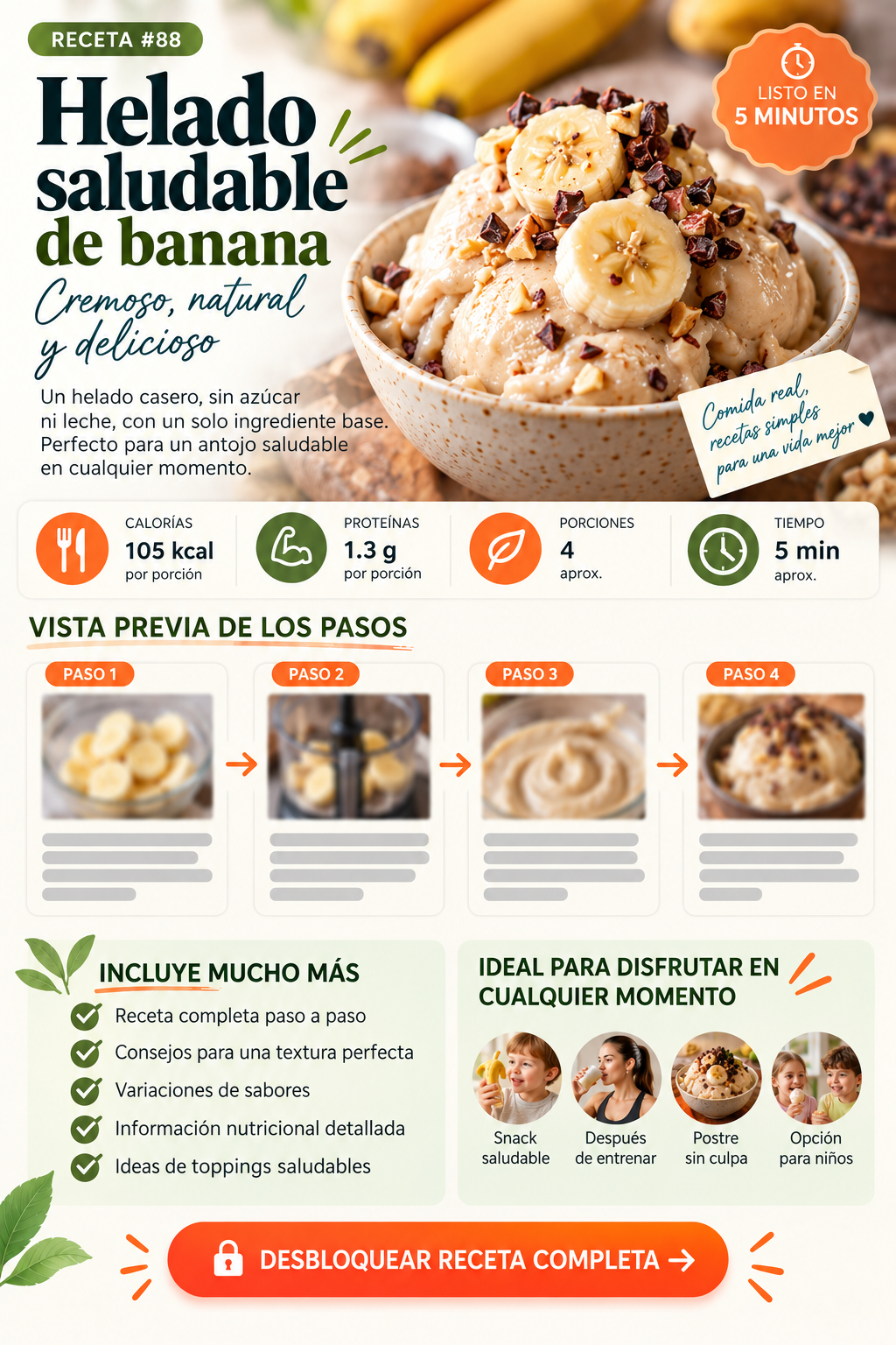 Receta de helado saludable de banana